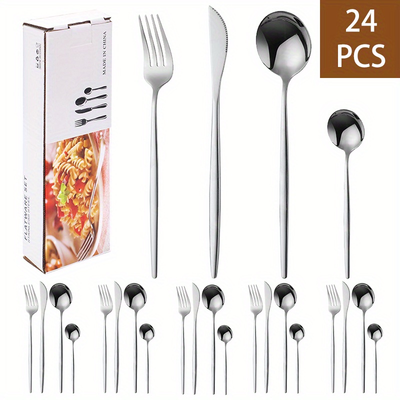 24 Piece Silverware Set with Steak Knives, Stainless Steel