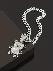 ladies hip hop cute bear pendant rhinestone cuban chain necklace animal shiny necklace for women details 8