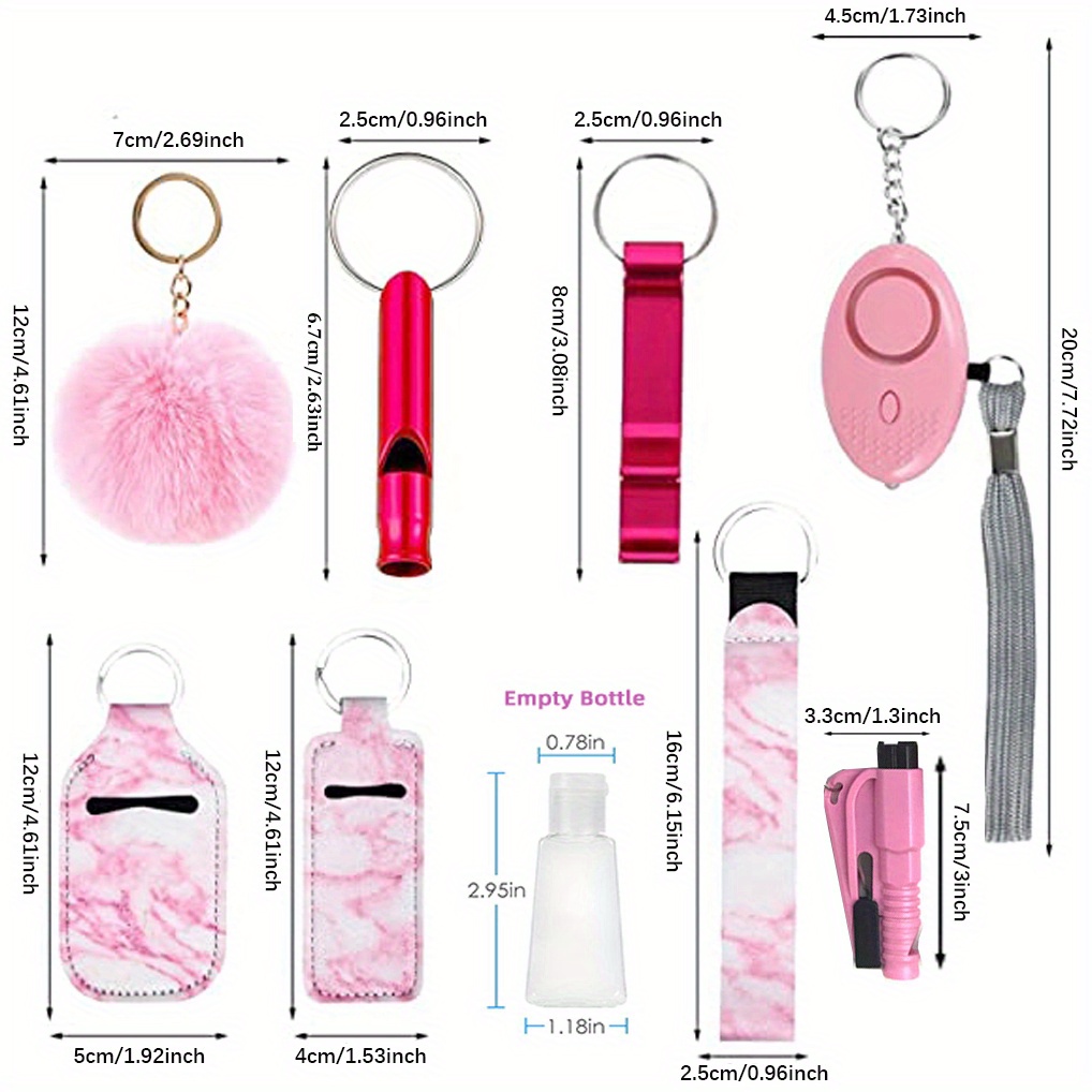 Safety Keychain Set for Woman with Personal Safety Alarm, Pom Pom and  Locking Carabiner Clip and Whistle—Black