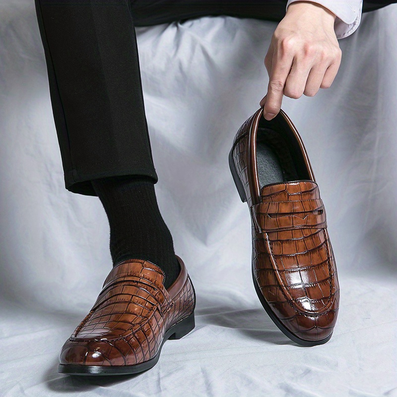 Ambrogio Bespoke Men's Shoes Gray Crocodile Print Leather Dress Horsebit Loafers (AMB2233)