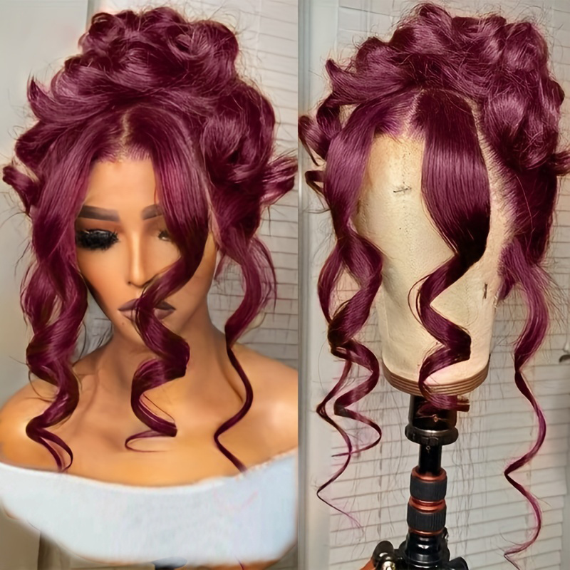 13x4 Lace Front Burgundy 99J Body Wave Human Hair Wig - 180% Density  Brazilian Hair For Women And Girls - 16-30 Inch（with Wig Caps）