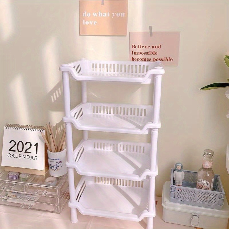 4 Tier Shower Caddy Organizer Shelf Standing, Plastic Floor Storage Rack  for Bathroom 