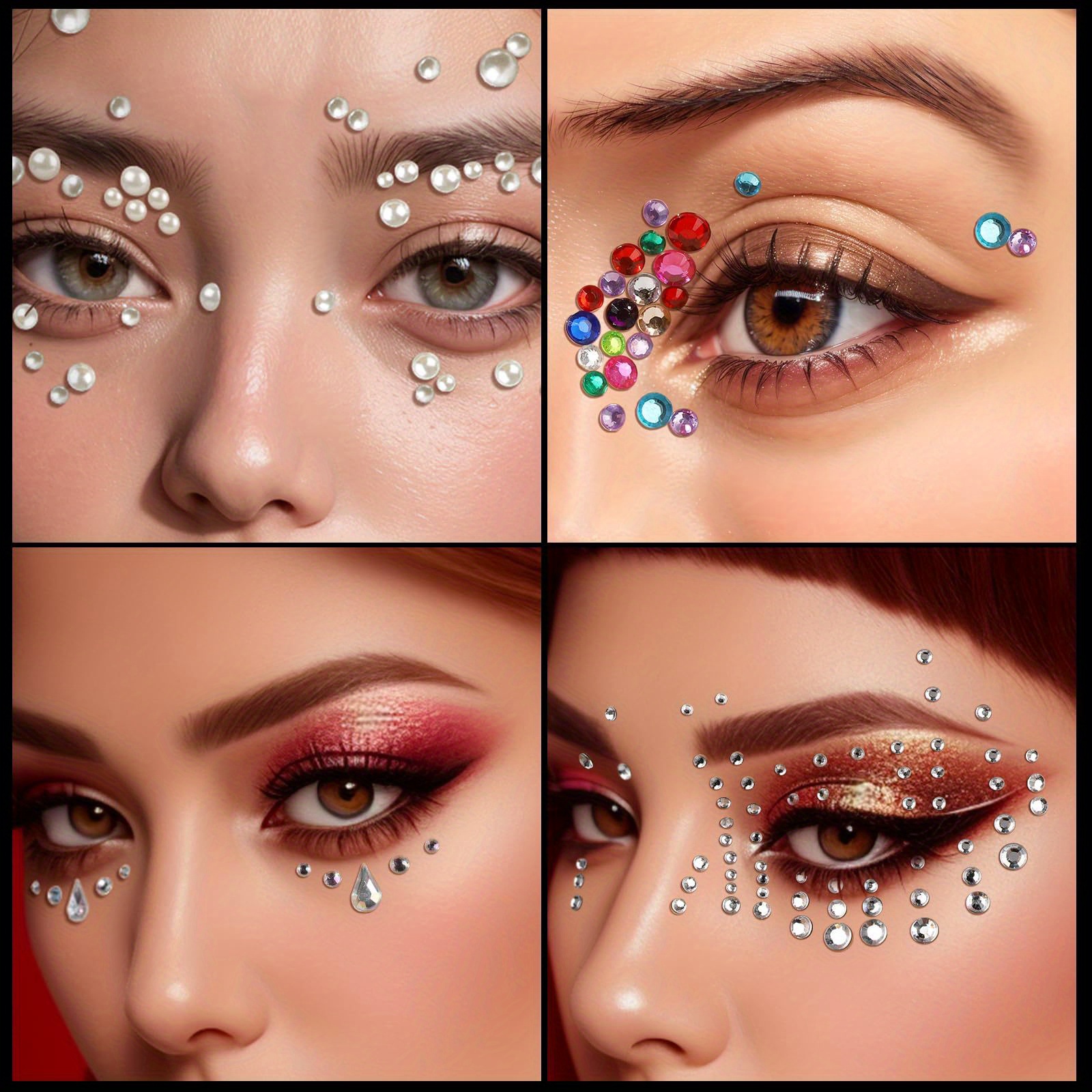 Self Adhesive Rhinestone Pearl Makeup Face Gems 16 Colors - Temu