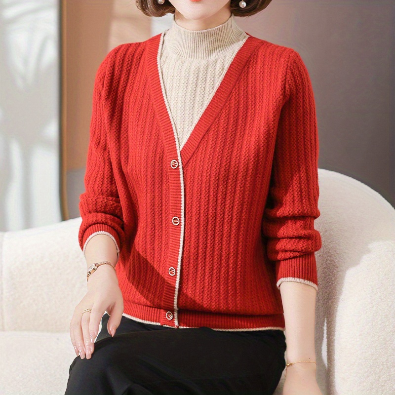 Button Front Long Sleeve Knit Cardigan Casual Open Front - Temu