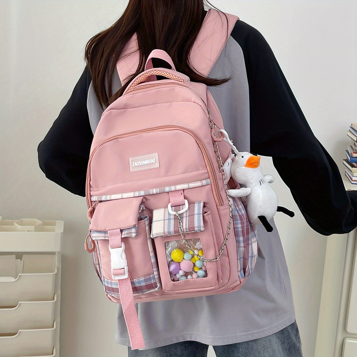 Kawaii School Canvas Backpack With Cute Duck Pendants Pins Accessories  Aesthetic Daypack Laptop Backpacks School Bag