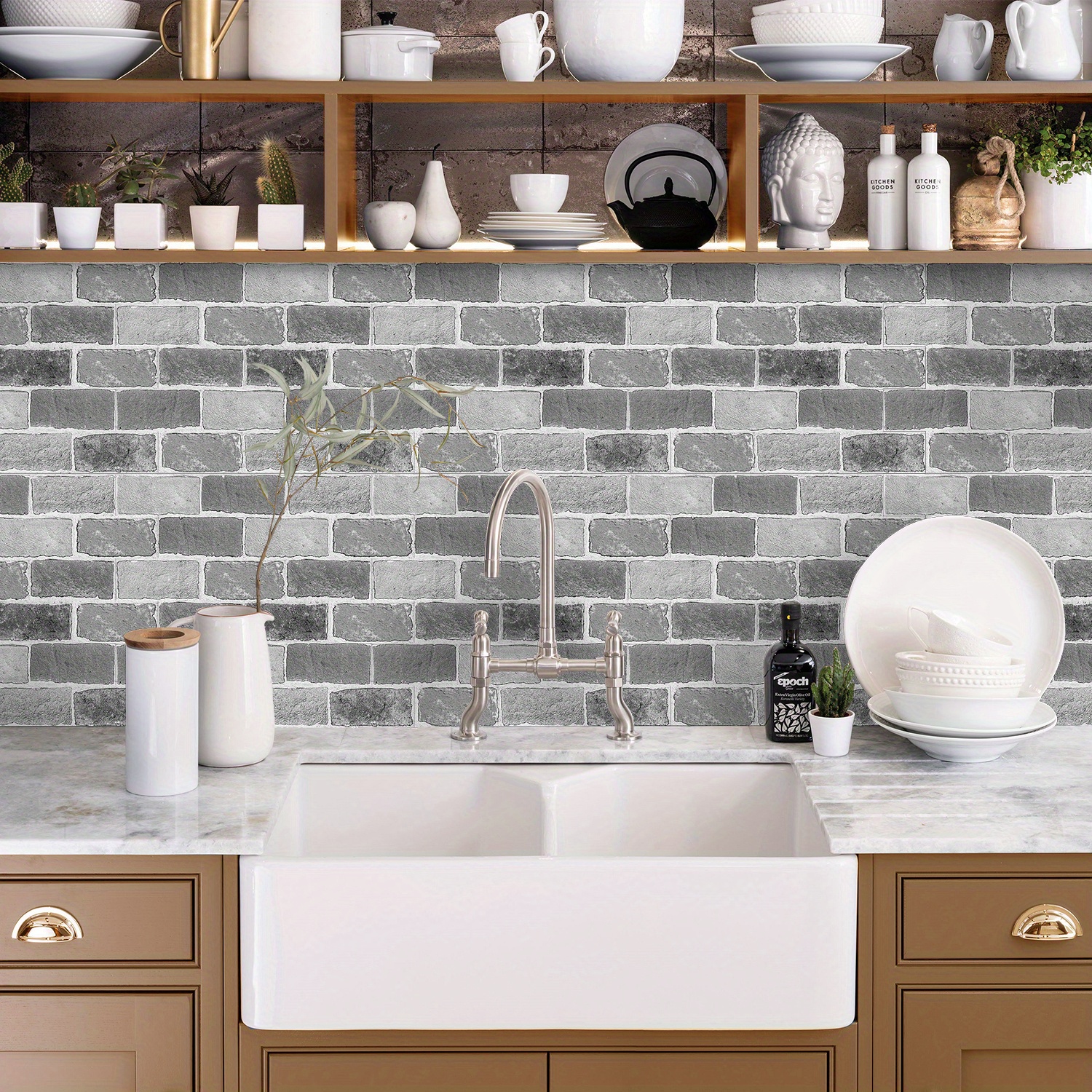 1pc/10pcs Gray Brick Wallpaper Peel And Stick Wallpaper, , 60% OFF