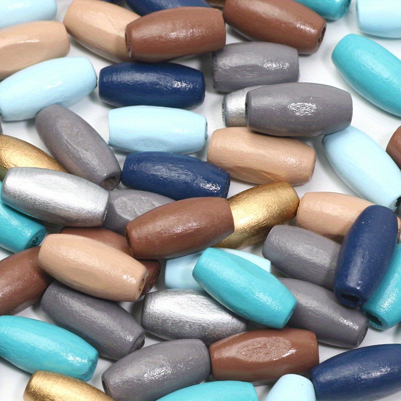 50pcs Glossy Mixed Color Oval Wooden Beads, 7x15mm - Ideal For Making, Bracelets & Necklaces Crafting Accessories, Beads For Jewelry Making