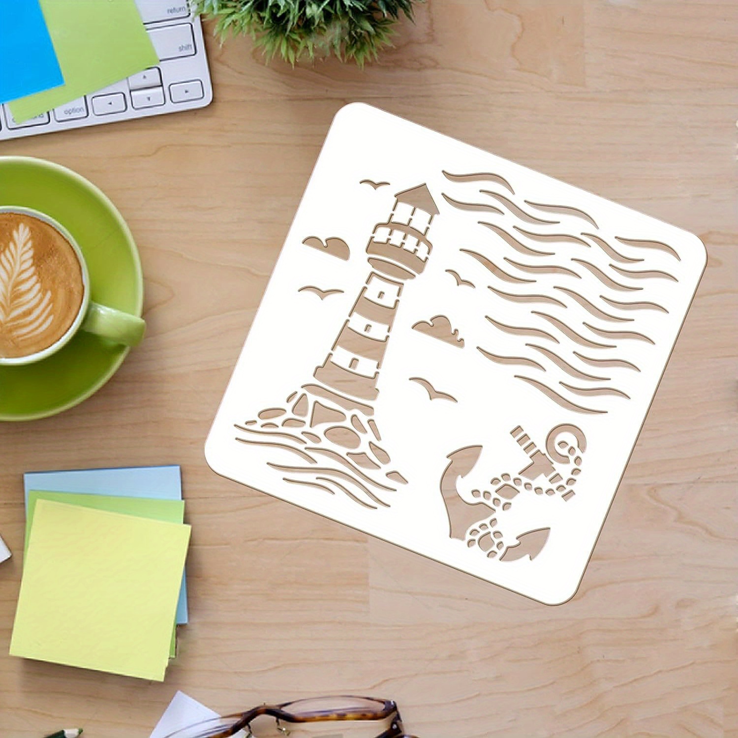 1pc Stencil, Sea Ocean Nautical Stencil Template 11.8x11.8inch Plastic Birds Anchor Stencil Reusable Stencils For Painting On Wood Floor Wall And Tile