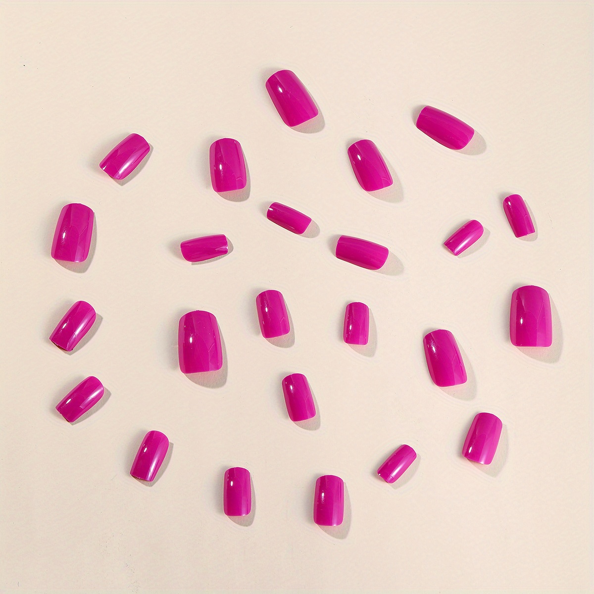 glossy hot pink press on nails medium long square pure solid colors coffin nails press on acrylic fake nails 24pcs details 2