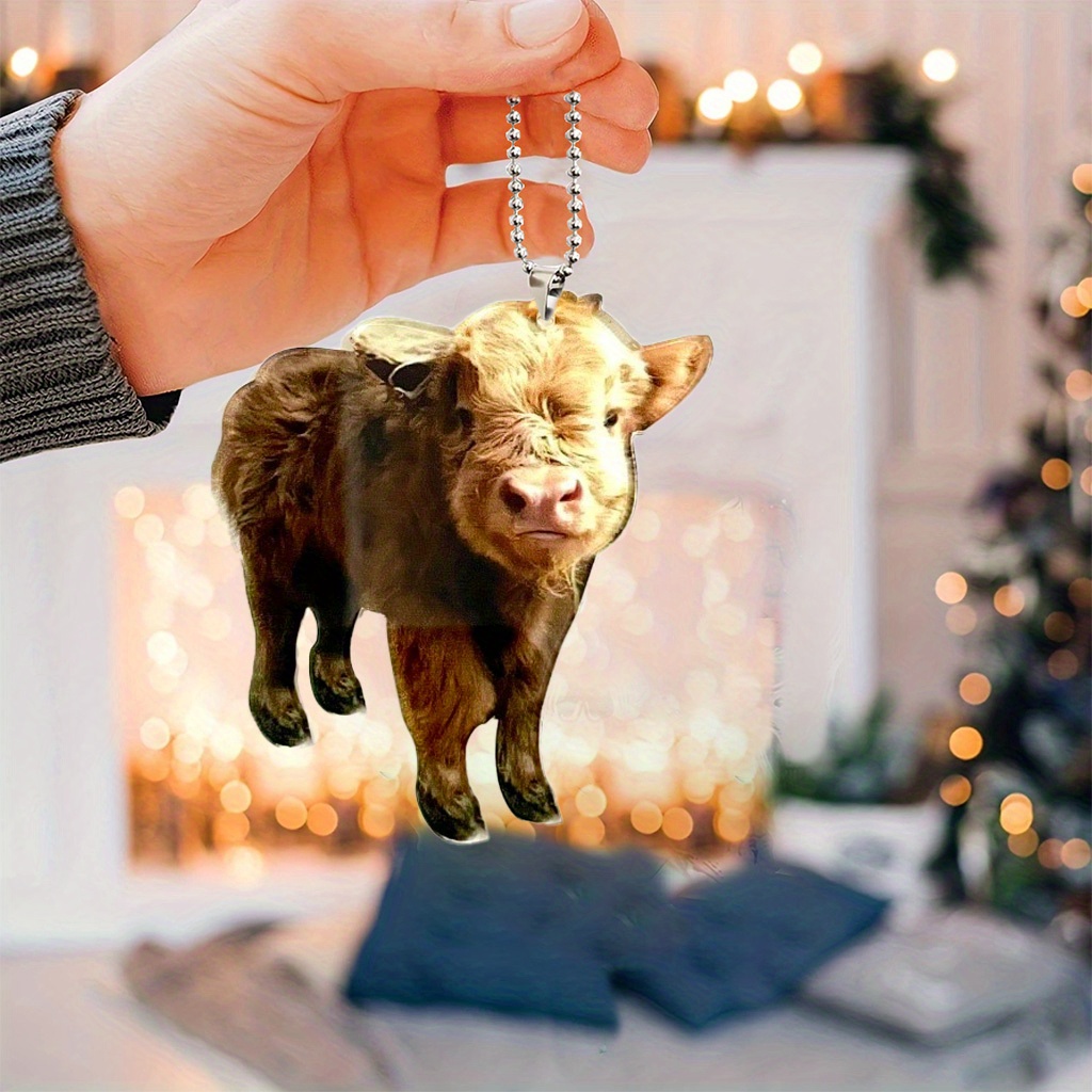 Highland Cattle Series Christmas Tree Pendant - Holiday & Party Decorations  - Acrylic Flat Ornaments - Car Keychains