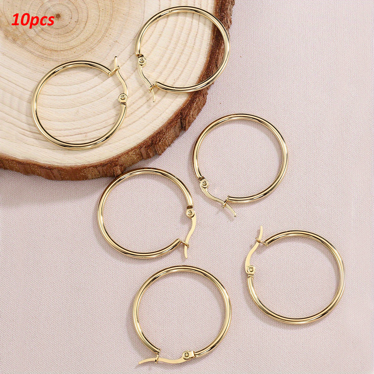 Golden Stainless Steel Open Earrings Circle Earring Hooks - Temu