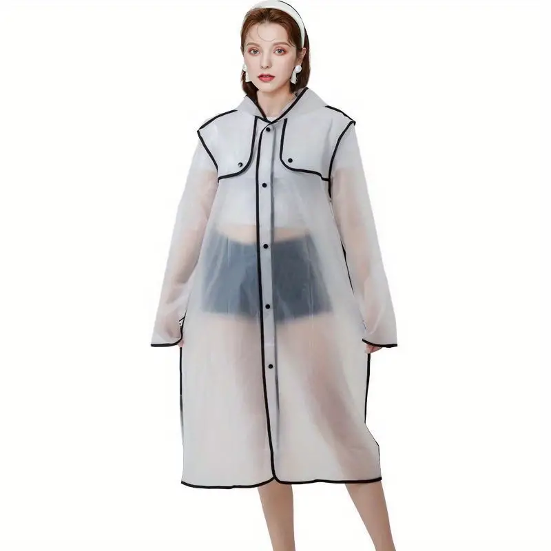 contrast binding waterproof rain poncho unisex reusable portable hooded raincoat details 0