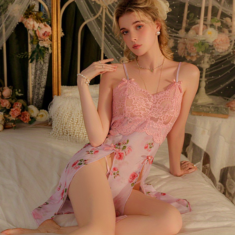 SINGREINY Sexy Floral Lace Underwear Dress Spaghetti Strap