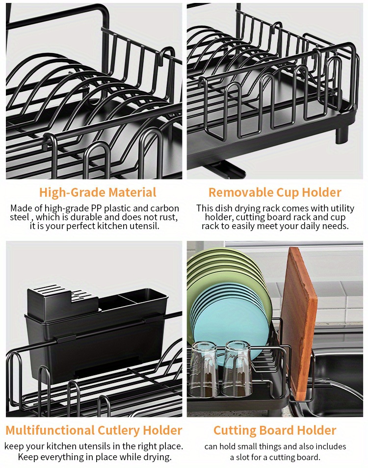 Aluminum Dish Drying Rack for Kitchen Counter - Rustproof Large Dish Racks,  Expa