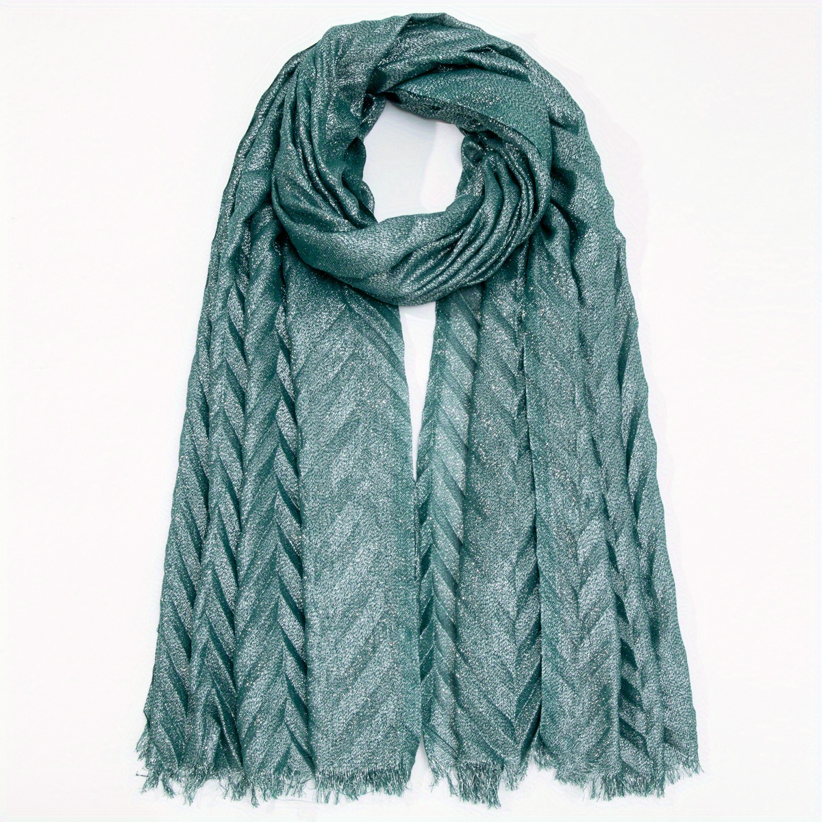 Wave Pattern Pressed Wrinkle Scarf Solid Color Shimmering - Temu