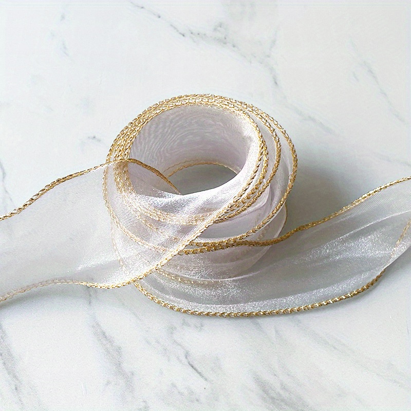 Wired Organza Ribbon chiffon Ribbon With Golden Edge For - Temu