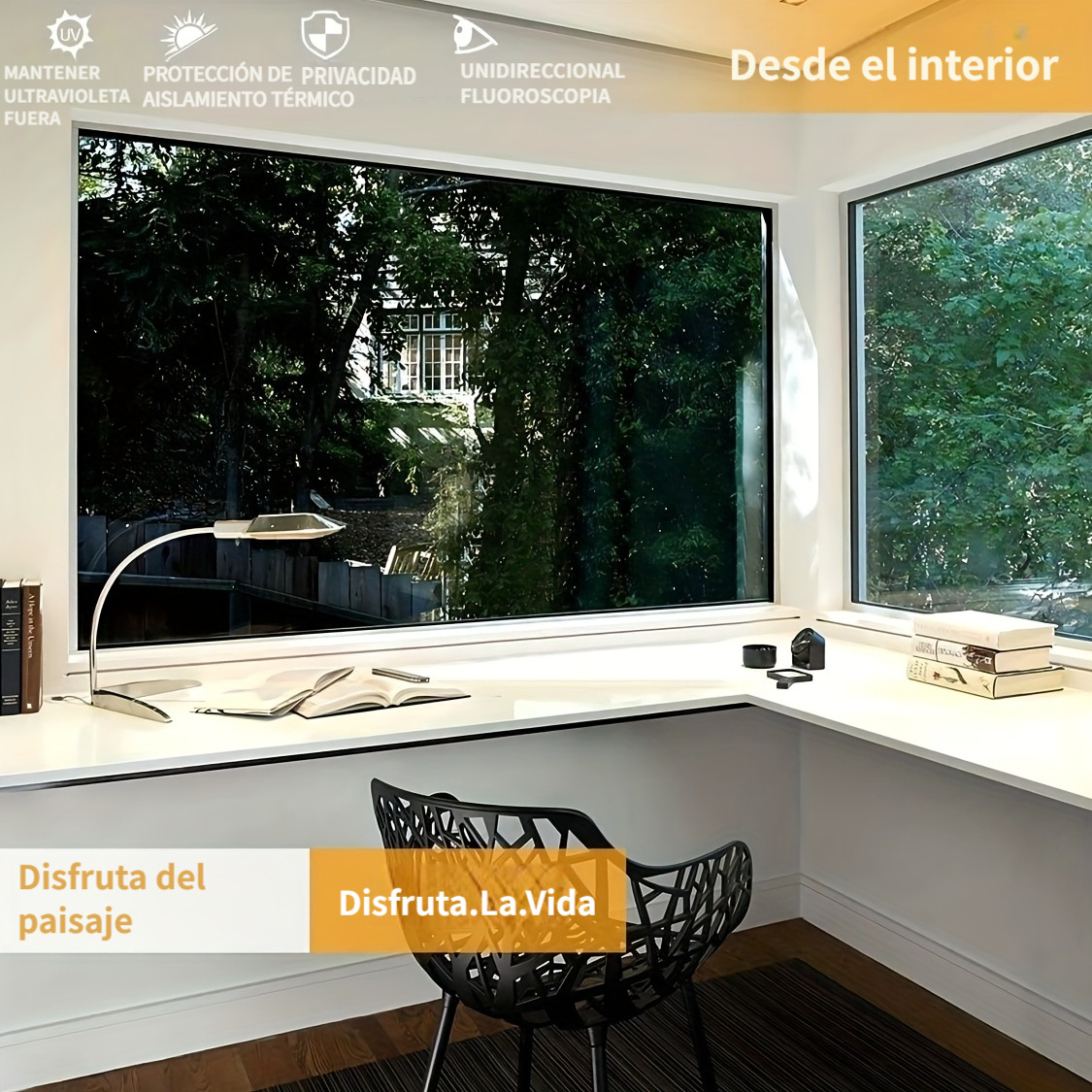 Película de ventana unidireccional para privacidad de hogar, lámina  espejada y reflectante para vidrio con protección UV y control térmico no  adhesiva