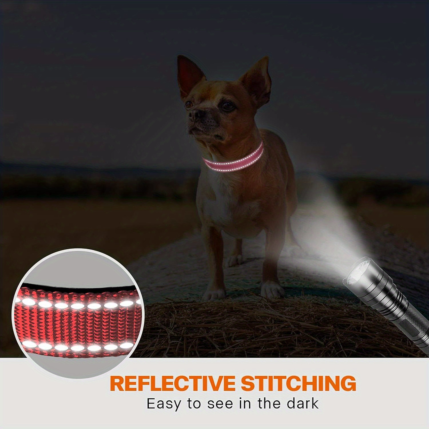 MITOOE 1pc Reflective Dog Collar with Safety Locking Buckle, Adjustable Soft Neoprene Padded, Breathable Nylon, Striped Pattern, Polyester Material for Small to Large Dogs