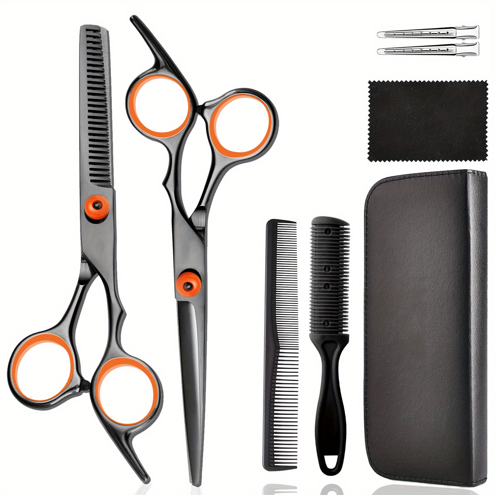 8 Pcs Hair Cutting Scissors Kit,Black Blue Professional Home Hair Cutting Barber/Salon Thinning Shears,Hair Cutting Shears Hair Cut Blending Salon