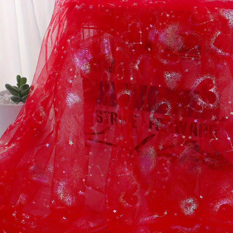Red Heart Embroidery Tulle Lace Fabric Soft Mesh Constellation