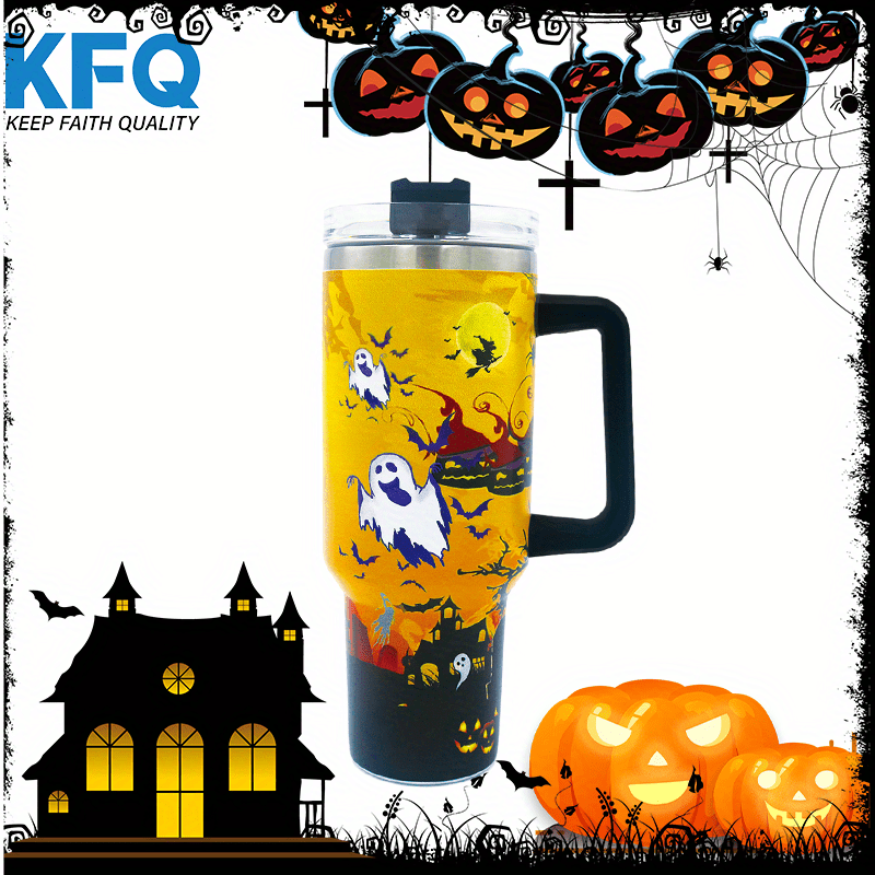 40oz Halloween Ghost and Pumpkin Tumbler With Lid And Straw, Stainless