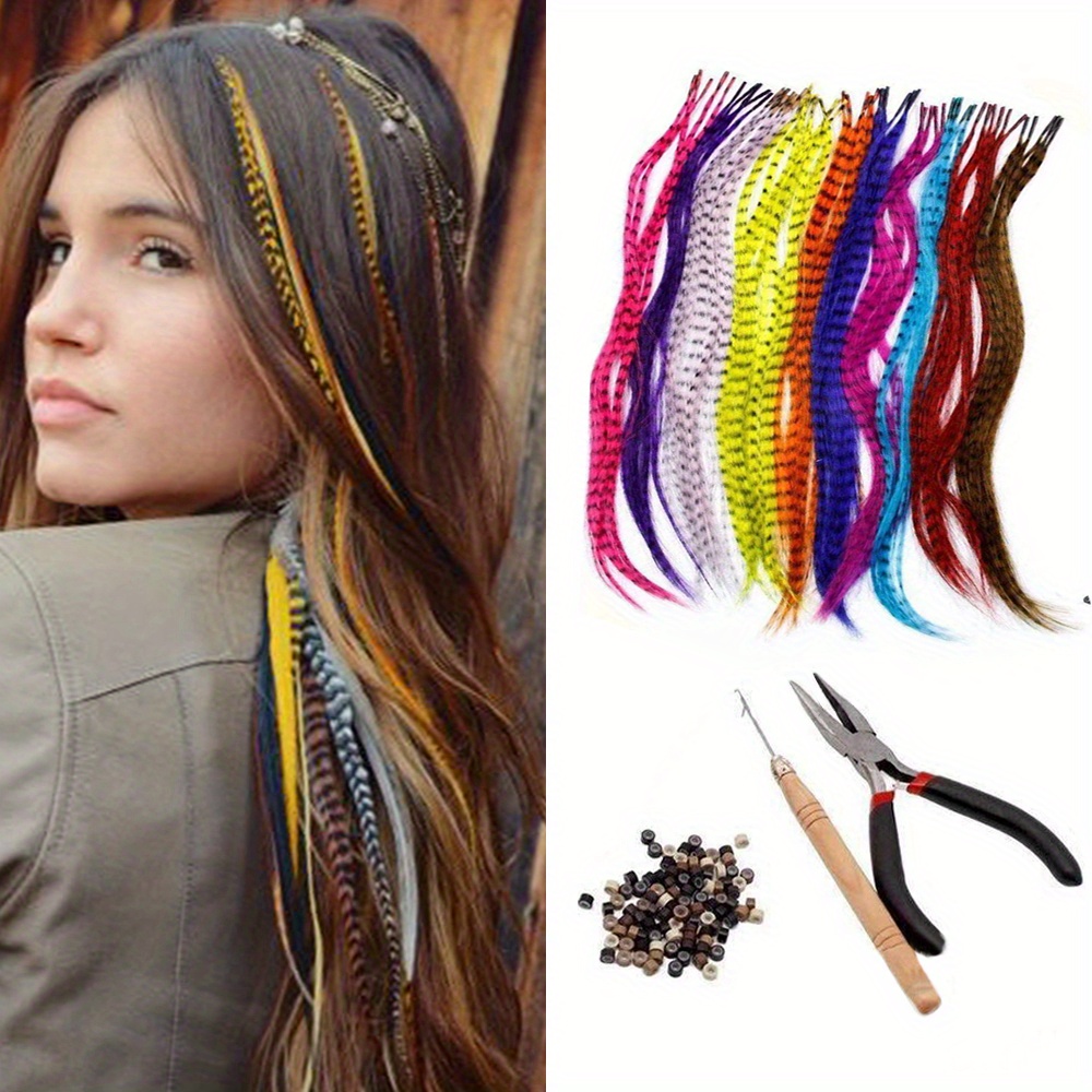 synthetic fake feathers in hair fibers extensions for women colored stands  of feathers for hair extension
