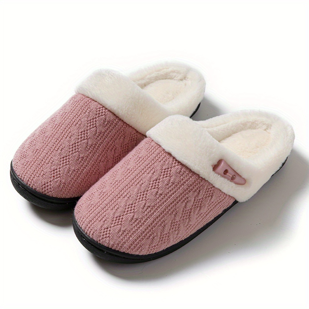 Blue Knitted Wool Slippers for Women Fur Fleece Lined House Slippers Indoor  - China Warm Slippers and Faux Fur Slippers price