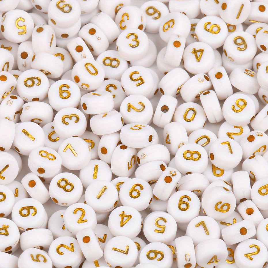 7mm Acrylic Number Beads, Gold Number Beads, Acrylic Jewelry Beads, Letter  and Number Beads, Jewelry Making Beads, Bracelet Beads 