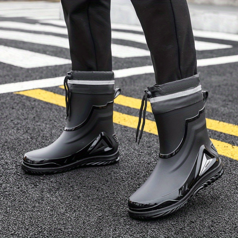 Mens Solid Pvc Rain Boots Slip On Non Slip Durable Waterproof