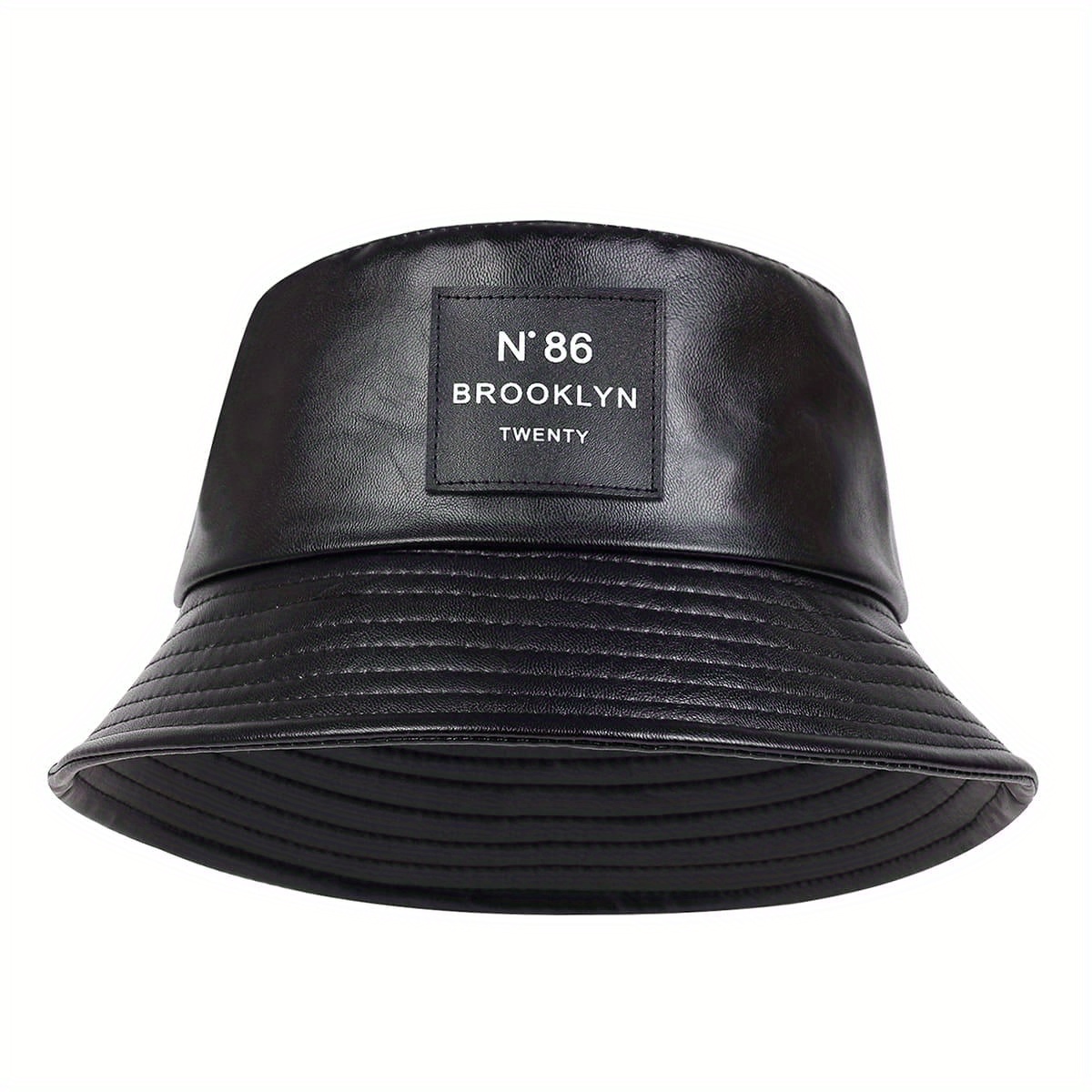 Pu Bucket Trendy Leather Label Classic Solid Hat Temu Color - Patch