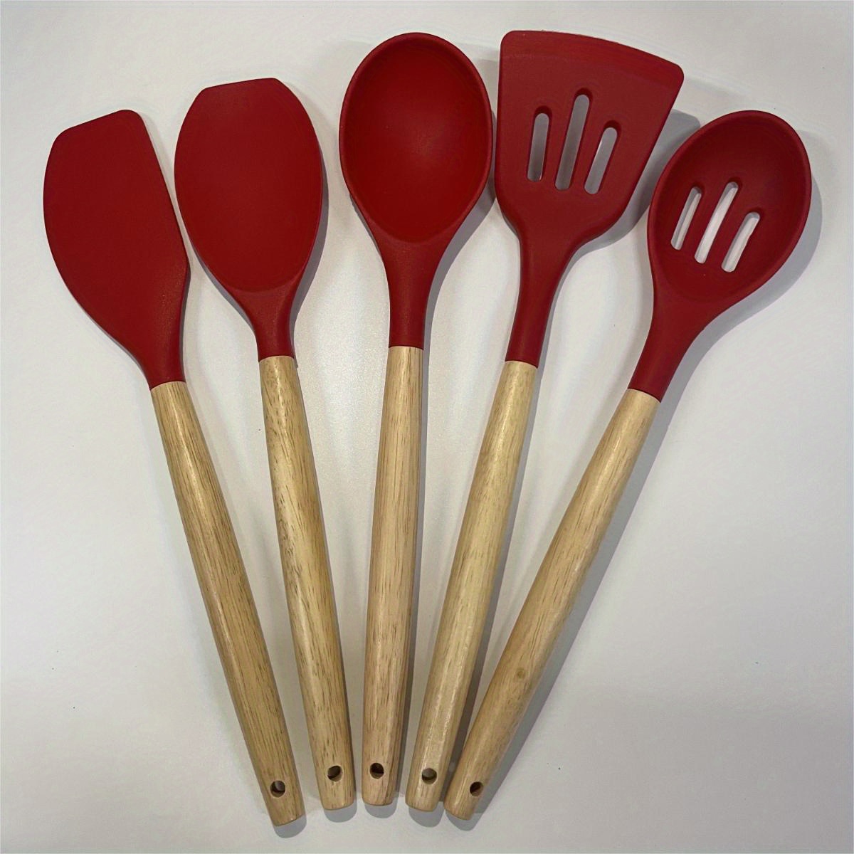 Red Silicone Spatula Set Long Handle Silicone Scraper Cooking Tools.