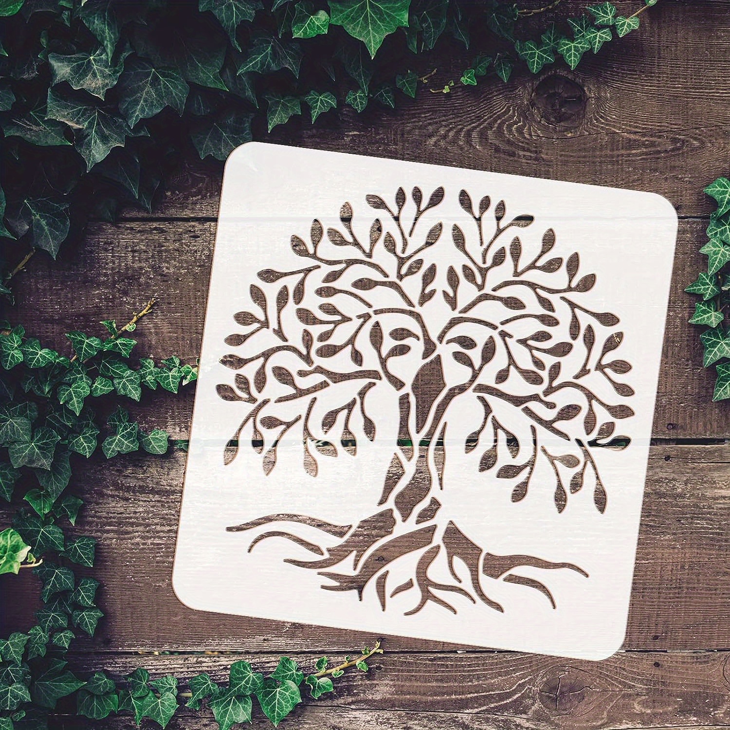 TEMU 1pc Tree Of Life Stencils Template 11.8x11.8inch Plastic Tree Pattern Drawing Painting Stencils Square Reusable Stencils For Painting On Wood,