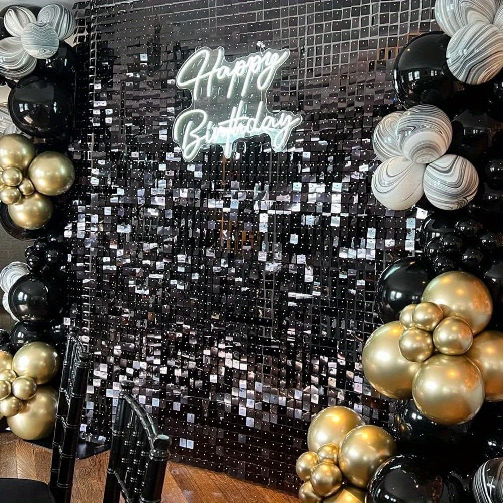 Black Shimmer Wall Backdrop - 24 pcs Decorations Panel | Wedding, Birthday,  Anniversary, Engagement & Bridal Shower Party Decor | Glitter Bling
