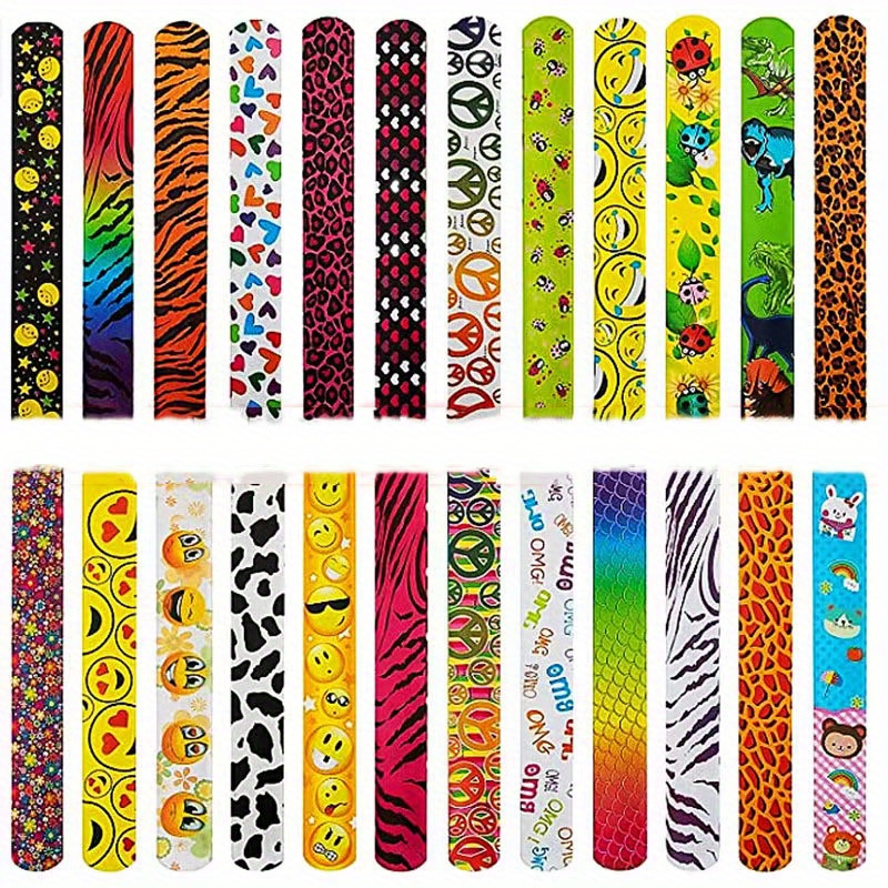 100 PCS Slap Bracelets Party Favors with Colorful Hearts Animal Print  Design Retro Slap Bands for Kids Adults Birthday Classroom Gifts (100PCS)