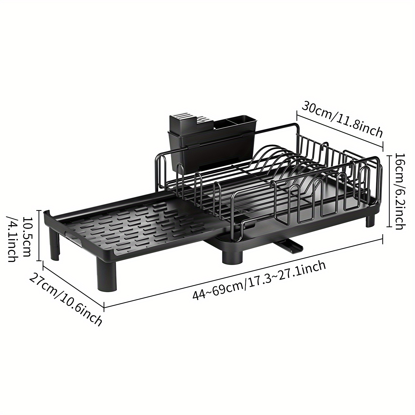 1pc Dish Drying Rack, Expandable Dish Racks For Kitchen Counter,  Multifunctional Extra Large Dish Strainers With Cutlery & Cup Holders,  Extendable Ant