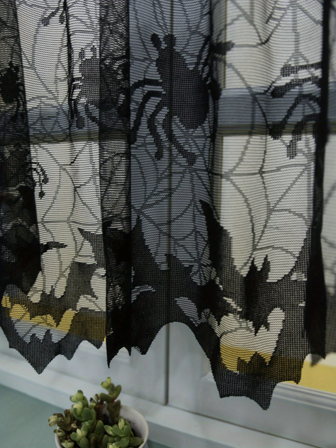 Black Lace Spider Cafe Curtain Halloween Short Curtain Tiers - Temu