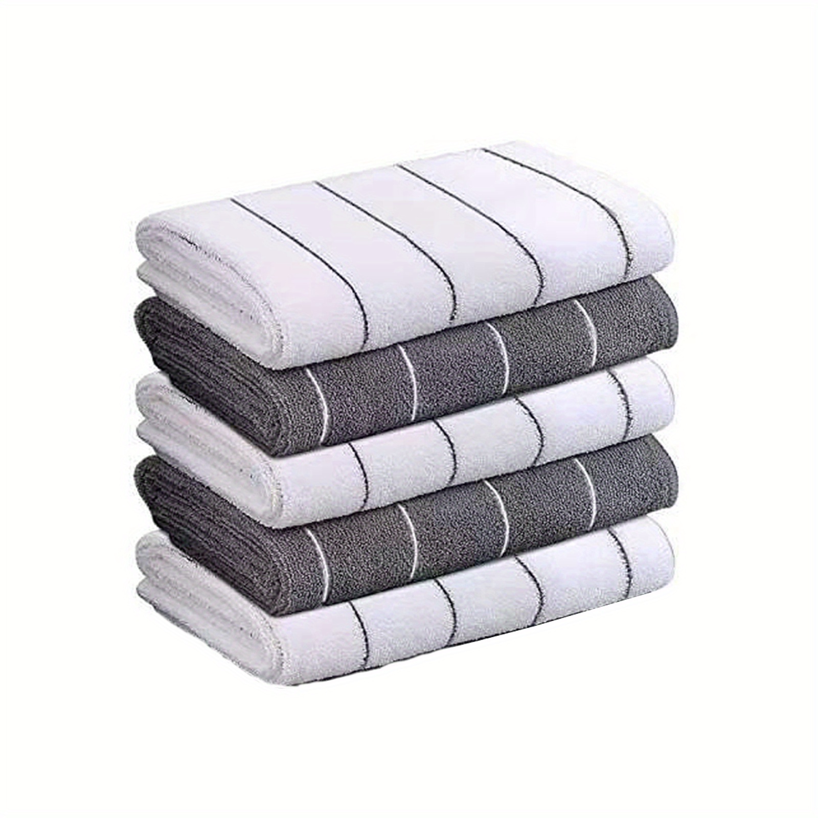 Hyer Kitchen Microfiber Dish Towels, Stripe Designed, Super Soft and Absorbent Dishcloth, Pack of 8, 12 x 12 inch, Gray and White
