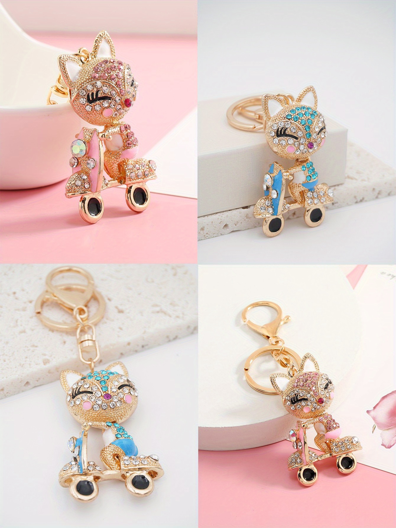 Diamond Inlaid Small Bag Keychain Owl White Pink Black Blue