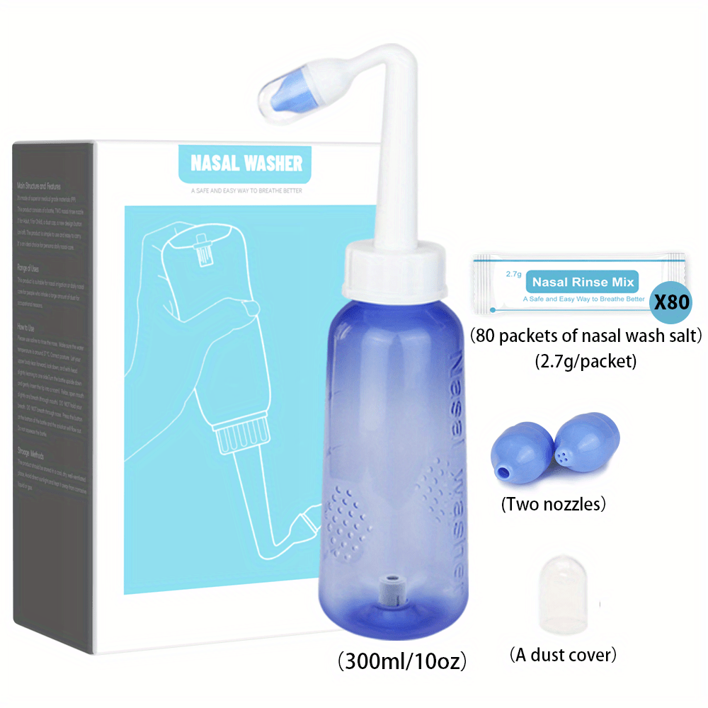 Nasal Rinse, Nasal Irrigation Wash Bottle 300ml, Neti Pot Kit For