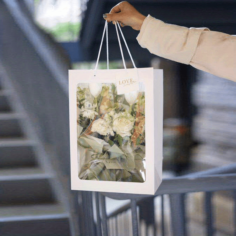 Flower Bouquet Tote Bag, Valentine's Day Flower Shop Gift Paper Bag, 5Pcs