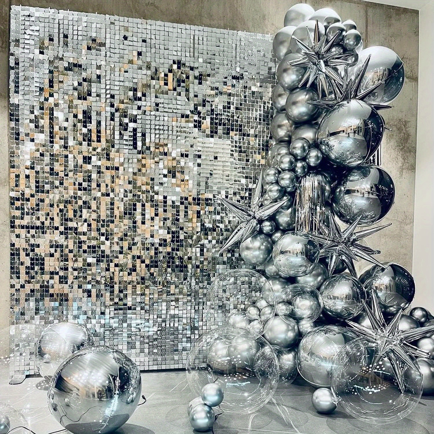  Silver Shimmer Wall Backdrop Sequin Wall Panels Square Wall  Backdrop Decoration for Birthday, Wedding Anniversary Party,12 Pieces :  Electronics