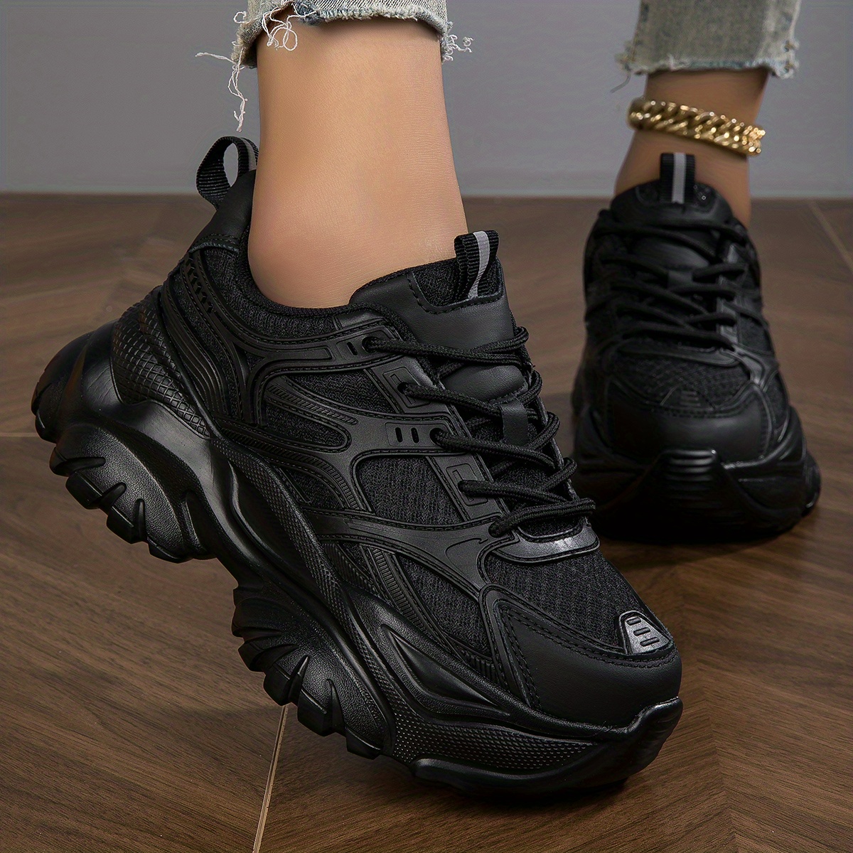 All black mesh platform hot sale sneakers