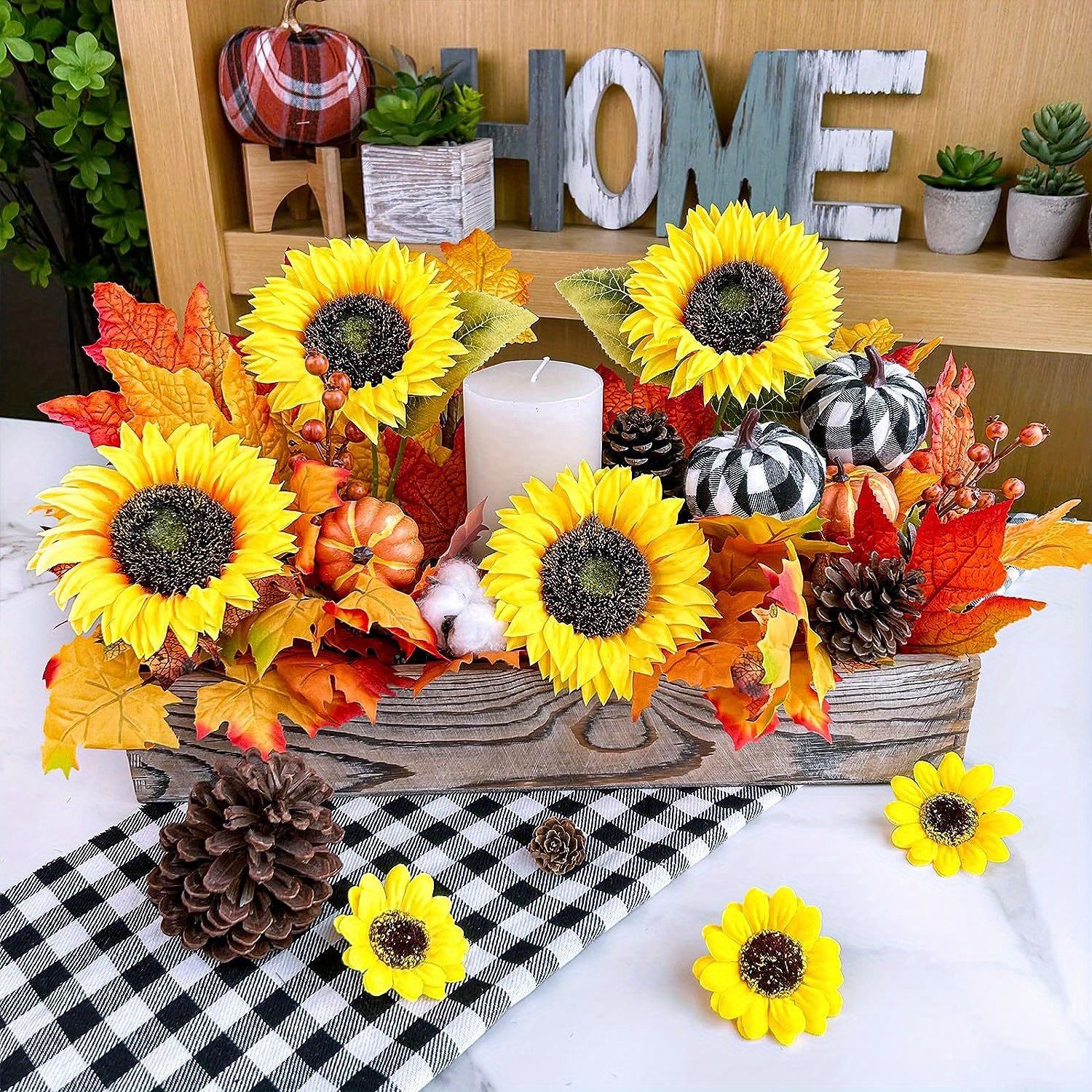  Large Sunflowers Artificial Flowers 8 Full Bloom Long Stem  Artificial Sunflower 33 Tall Sun Flowers Giant Silk Sunflowers with Stem  Fake Sunflower Floral Arrangement for Home Wedding Decoration : Home 