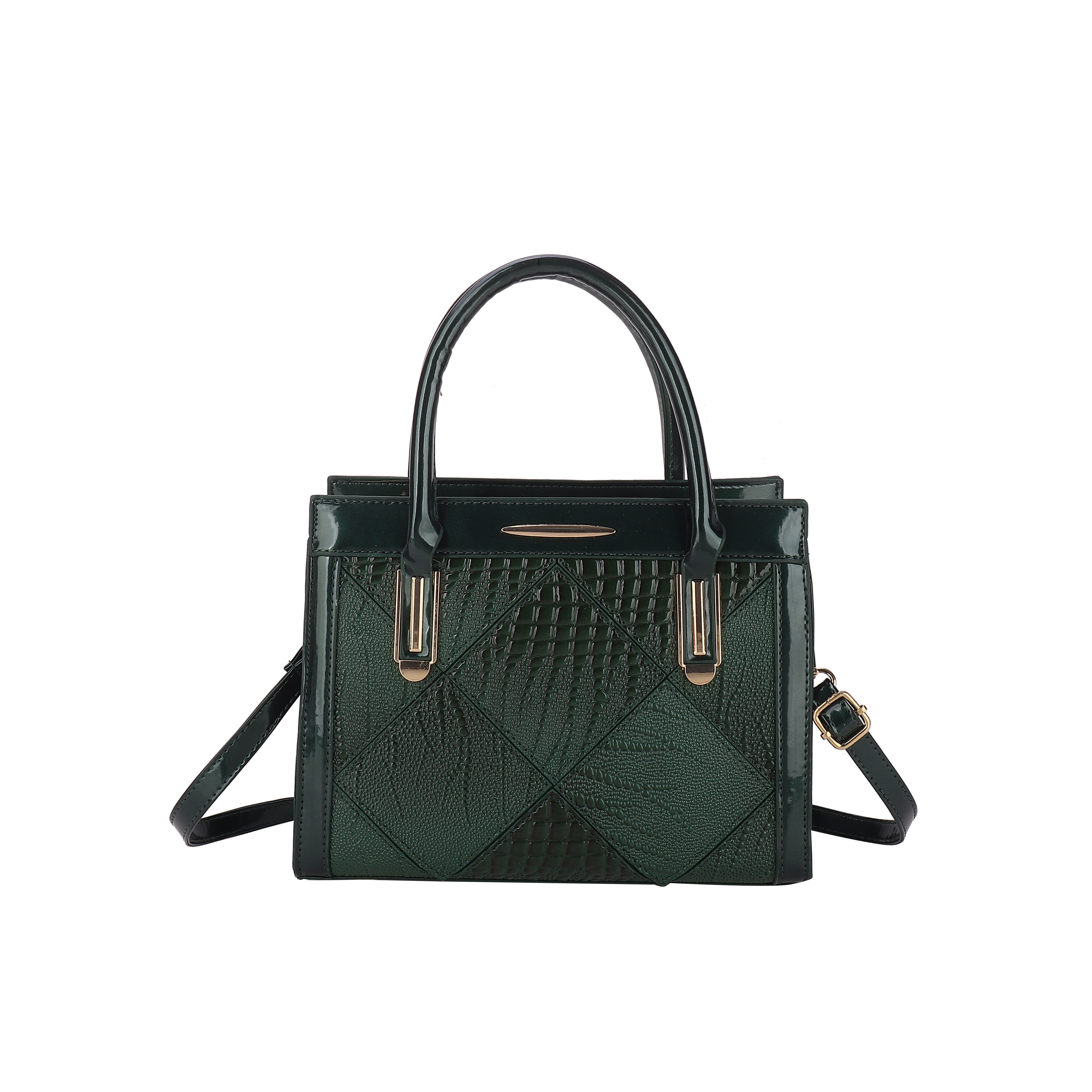 Crocodile-patterned shopper - Dark green - Ladies