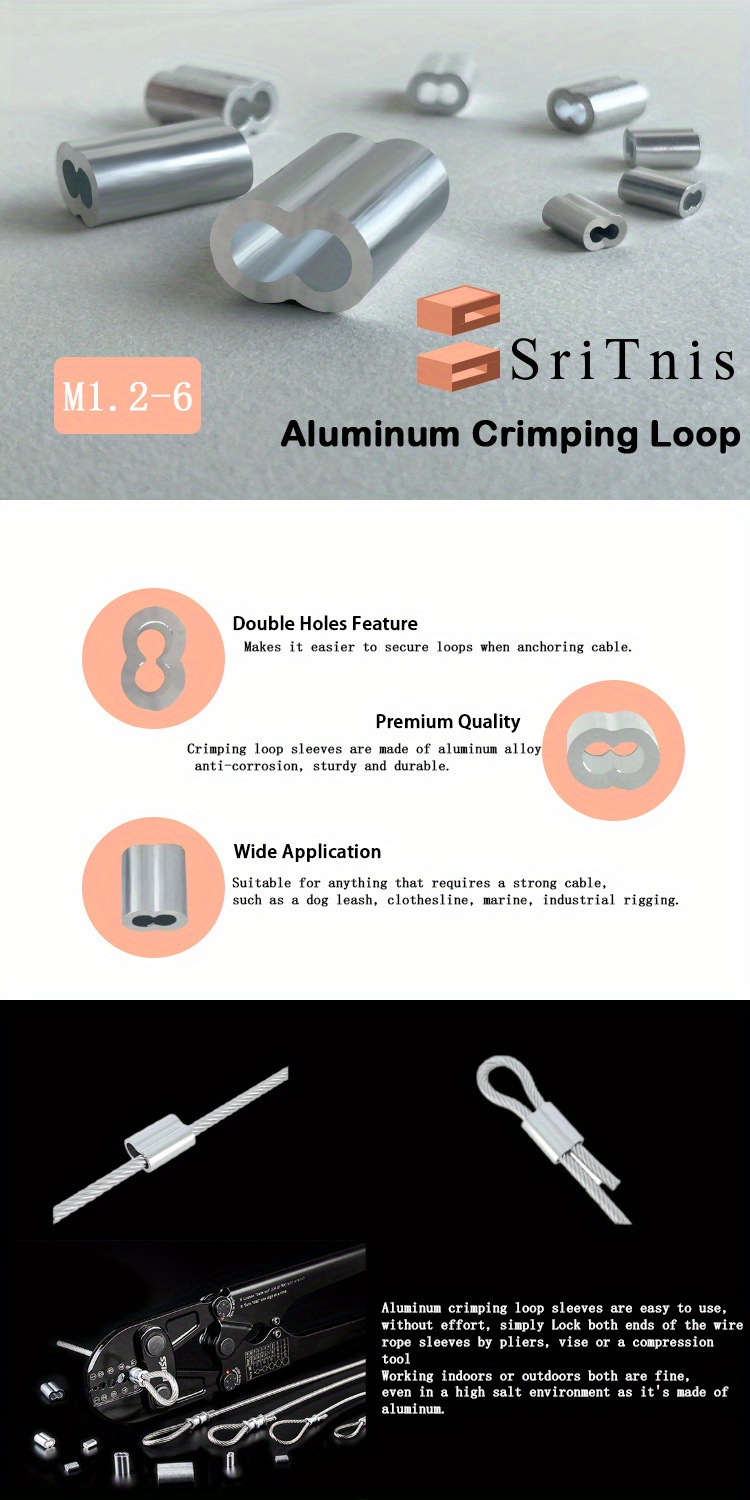 Aluminum Crimping Loop Sleeve Kit M1.2 m6 (3/64 1/4) Double - Temu