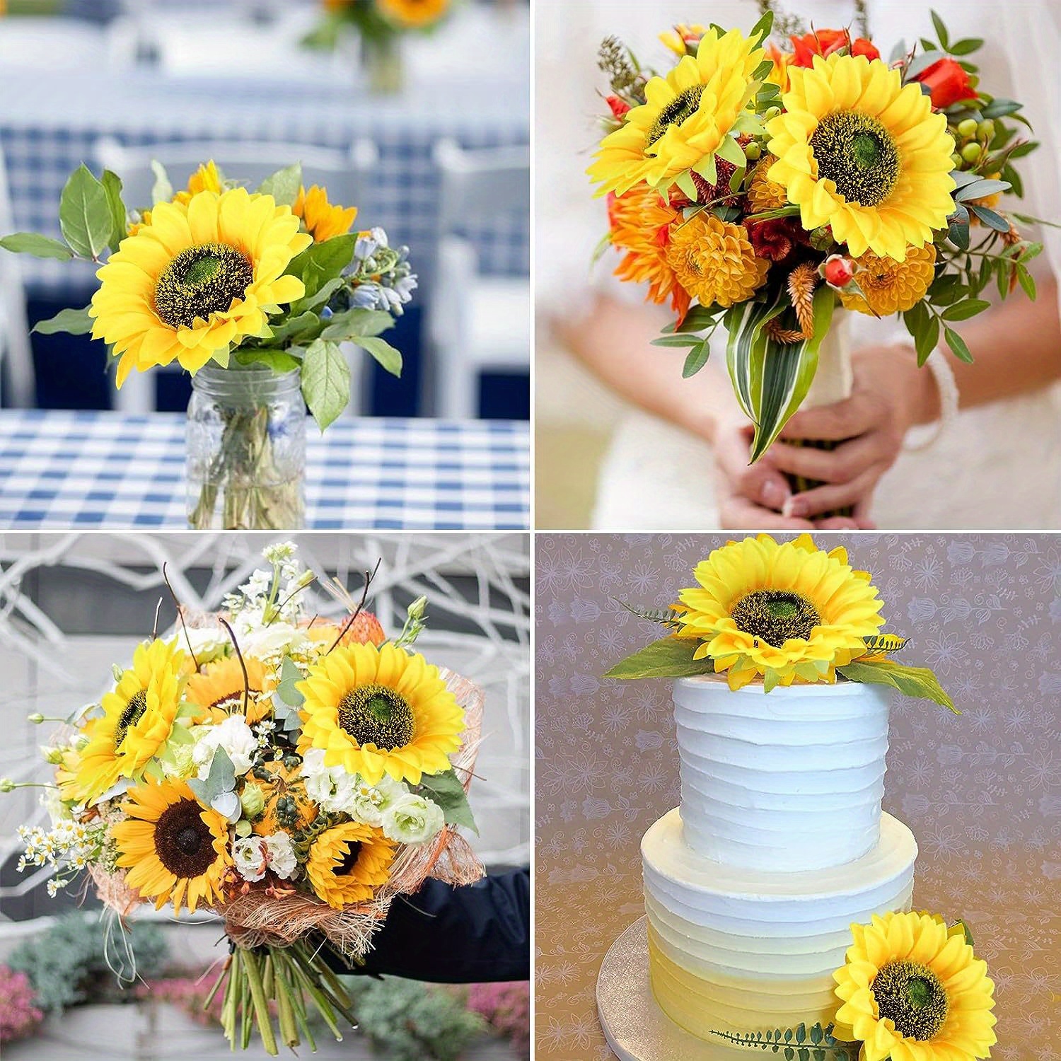 8pcs Yellow Sunflowers Artificial Flowers Fake Silk Sunflowers Bouquet Real  Touch Silk Flowers For Thanksgiving Christmas Autumn Wedding Party Centerp