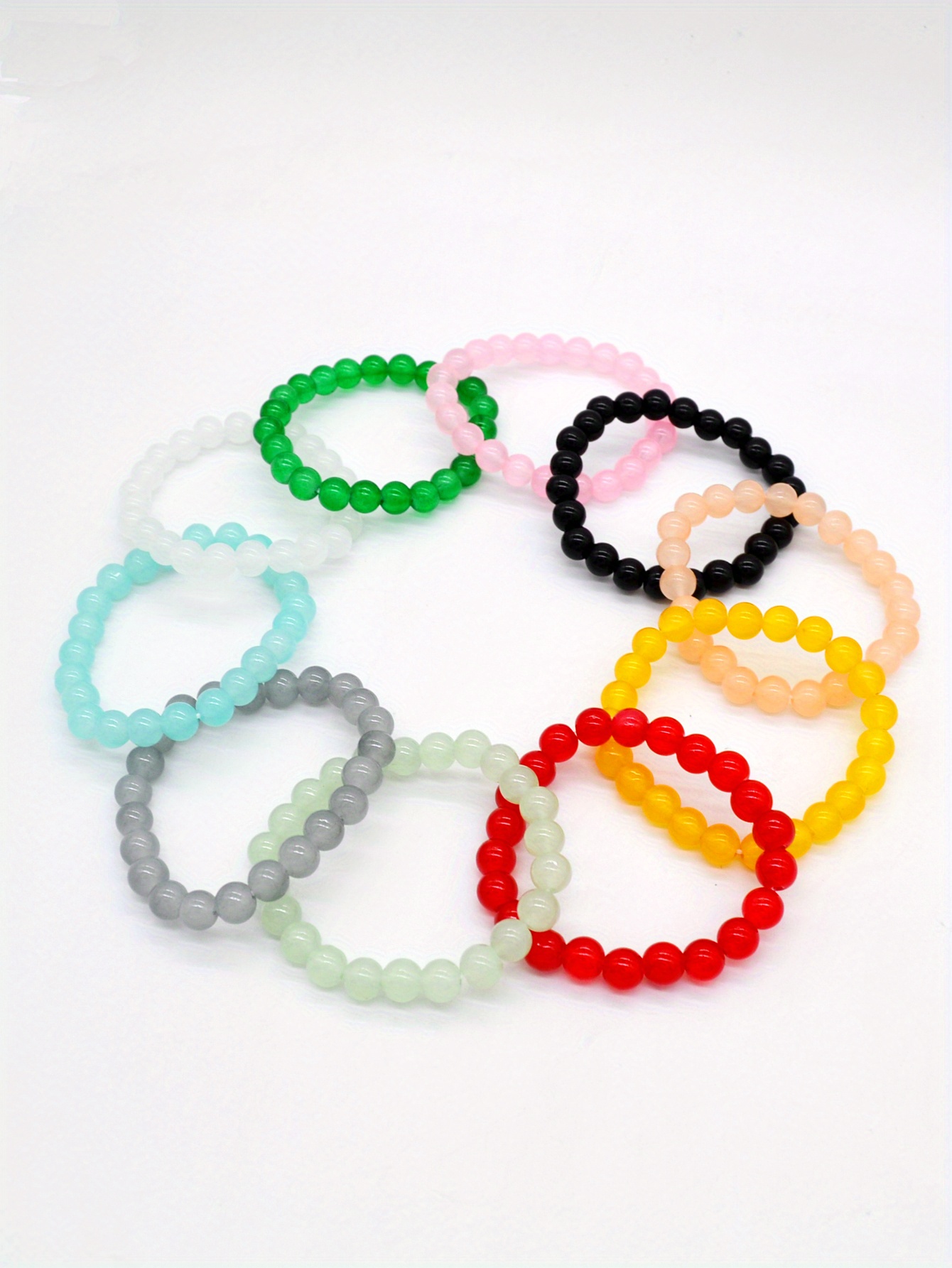 10pcs Fashionable Jelly Color Round Beads Glass Beads Handmade Beaded  Bracelet, Multicolor Bohemian Style Bracelets