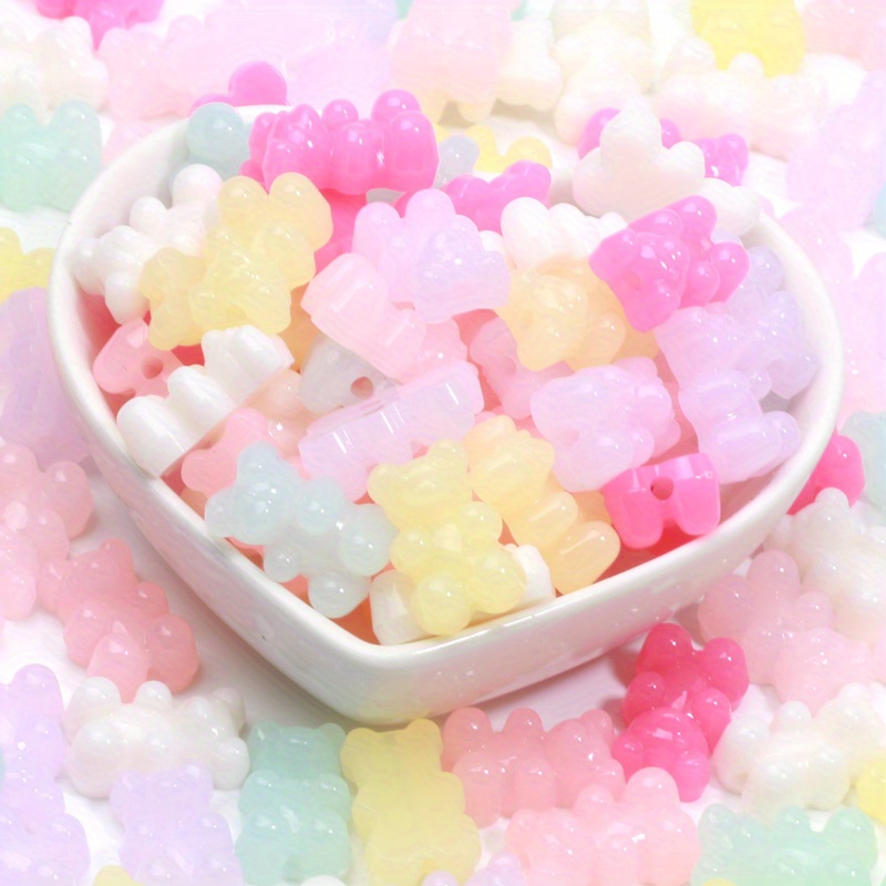 UR URLIFEHALL 180 Pcs Colorful Gummy Bear Beads Kawaii Candy Color  Transparent Acrylic Loose Beads for Hair Jewelry Making