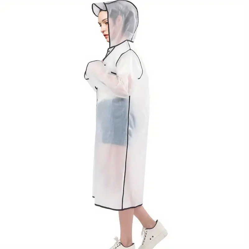 contrast binding waterproof rain poncho unisex reusable portable hooded raincoat details 1
