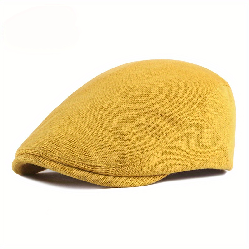 Unisex Cotton-polyester Blend Beret Hat - Adjustable Snap Closure, Solid Color Fashionable Casual Cap For , Outdoor Visor Cap (yellow, Blue, Brown, Black, Grey, Olive Green)